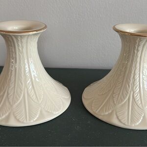 Lenox Cream and Gold Leaf Candle Holders